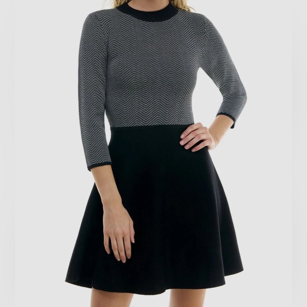 BCX Black and Gray Fit-and-Flare Dress